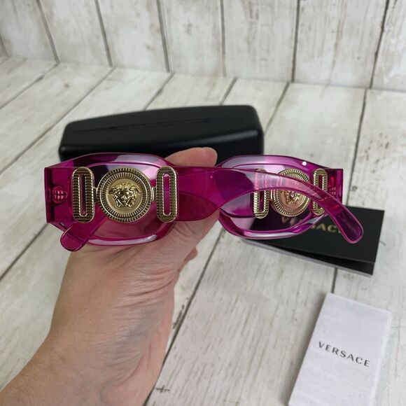 Versace VE 4361 5334/5 53mm Transparent Fuxia Geometric Sunglasses Pink Lens - Picture 3 of 16